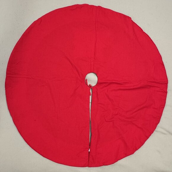 Vintage Christmas Tree Skirt Poinsettia Embroidery Green Red Velvet 40" Diameter - Picture 5 of 13